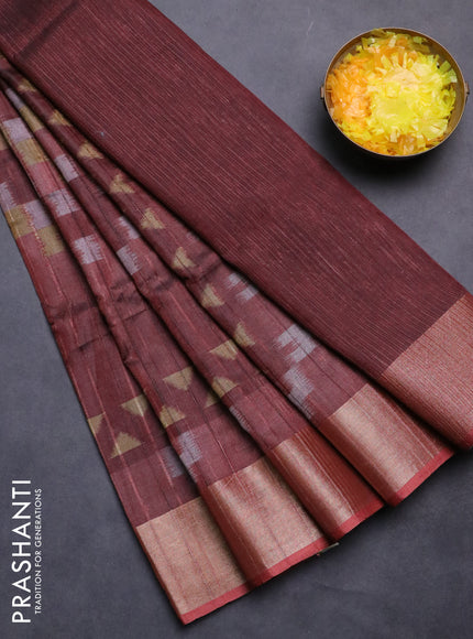 Semi matka saree pastel maroon with allover ikat prints and zari woven border