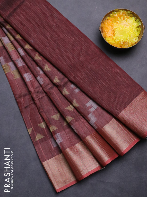 Semi matka saree pastel maroon with allover ikat prints and zari woven border