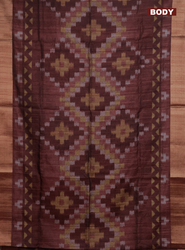 Semi matka saree pastel maroon with allover ikat prints and zari woven border
