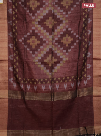Semi matka saree pastel maroon with allover ikat prints and zari woven border