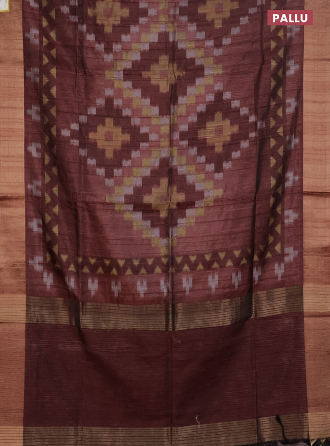 Semi matka saree pastel maroon with allover ikat prints and zari woven border