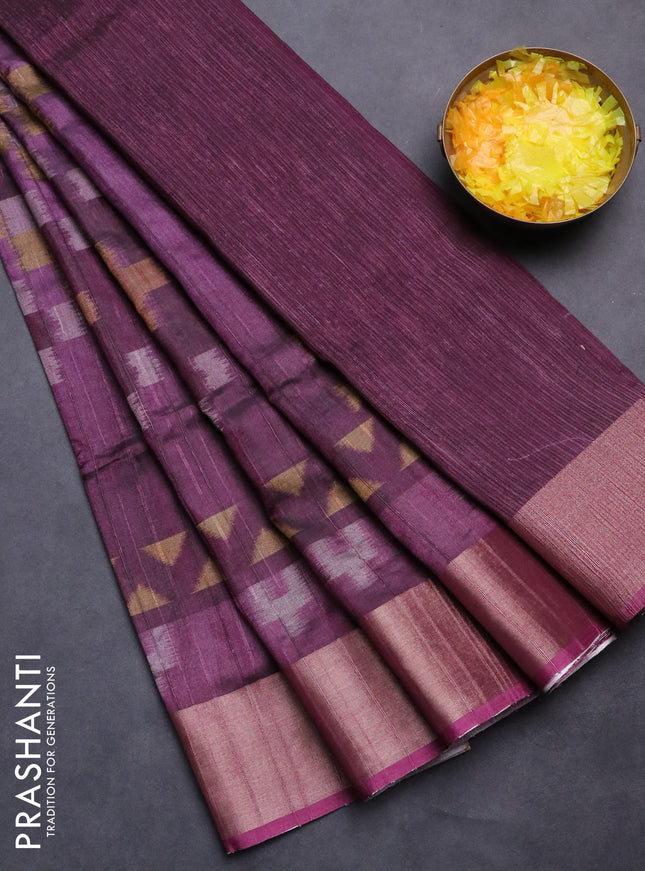 Semi matka saree purple with allover ikat prints and zari woven border