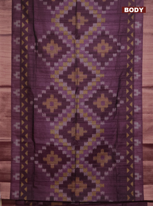 Semi matka saree purple with allover ikat prints and zari woven border