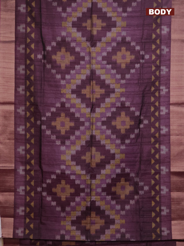 Semi matka saree purple with allover ikat prints and zari woven border