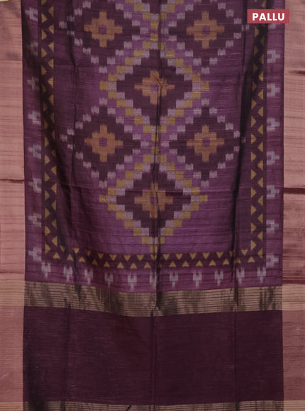Semi matka saree purple with allover ikat prints and zari woven border
