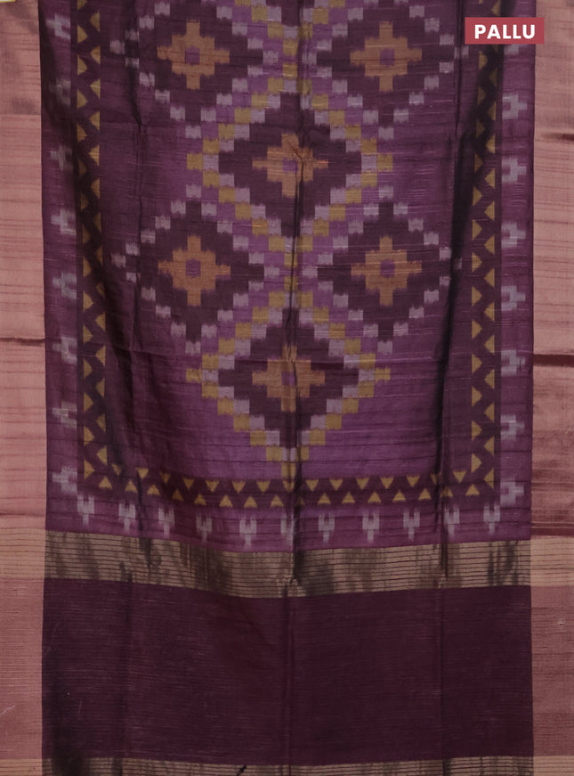 Semi matka saree purple with allover ikat prints and zari woven border