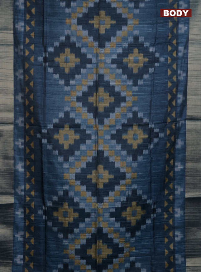 Semi matka saree dark peacock blue with allover ikat prints and zari woven border