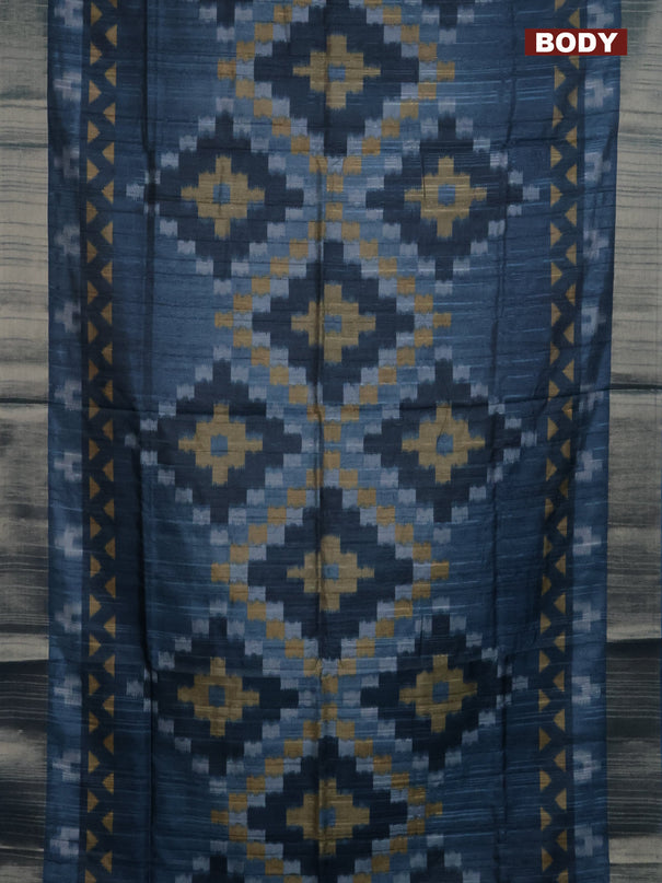Semi matka saree dark peacock blue with allover ikat prints and zari woven border