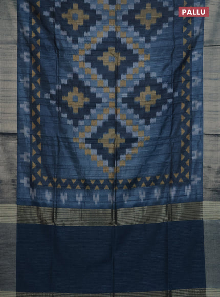 Semi matka saree dark peacock blue with allover ikat prints and zari woven border