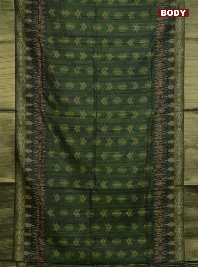 Semi matka saree green and lime green with allover ikat buttas and zari woven border