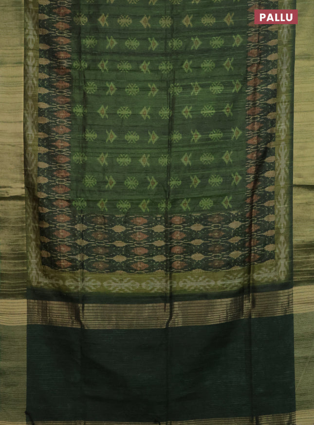 Semi matka saree green and lime green with allover ikat buttas and zari woven border