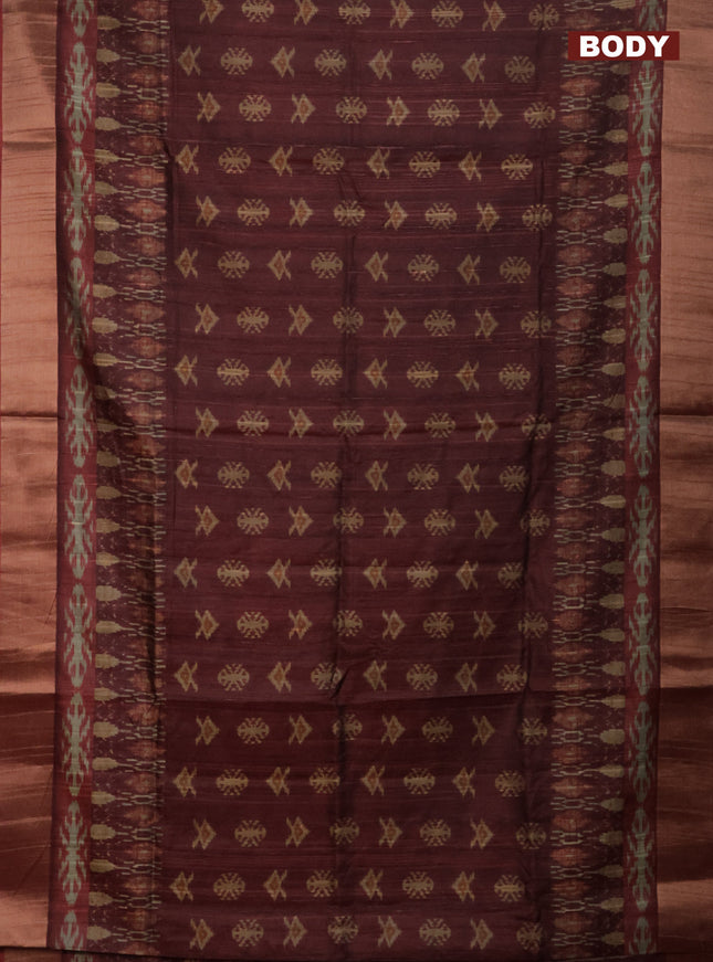 Semi matka saree deep maroon with allover ikat buttas and zari woven border