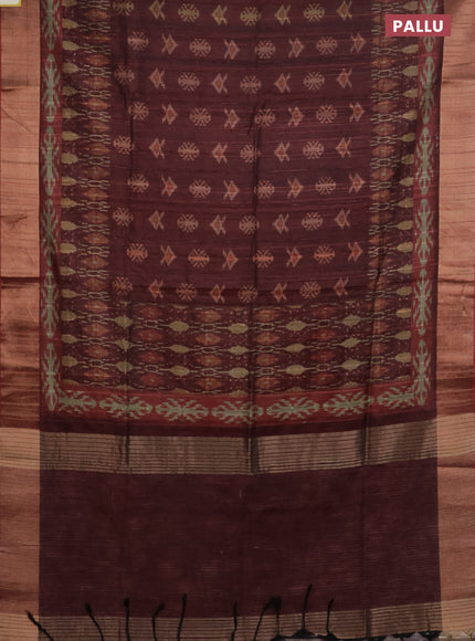Semi matka saree deep maroon with allover ikat buttas and zari woven border