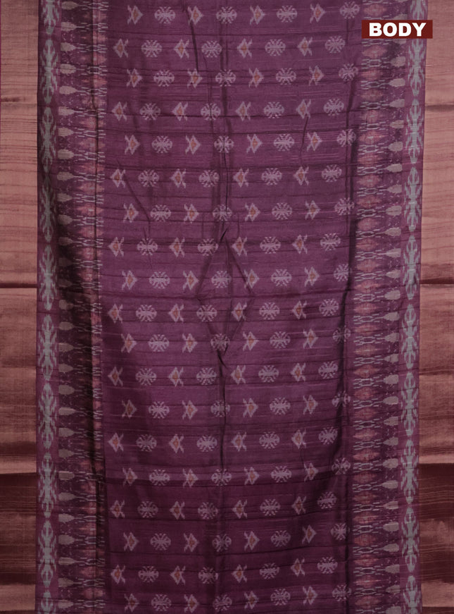 Semi matka saree dark magenat pink with allover ikat prints and zari woven border