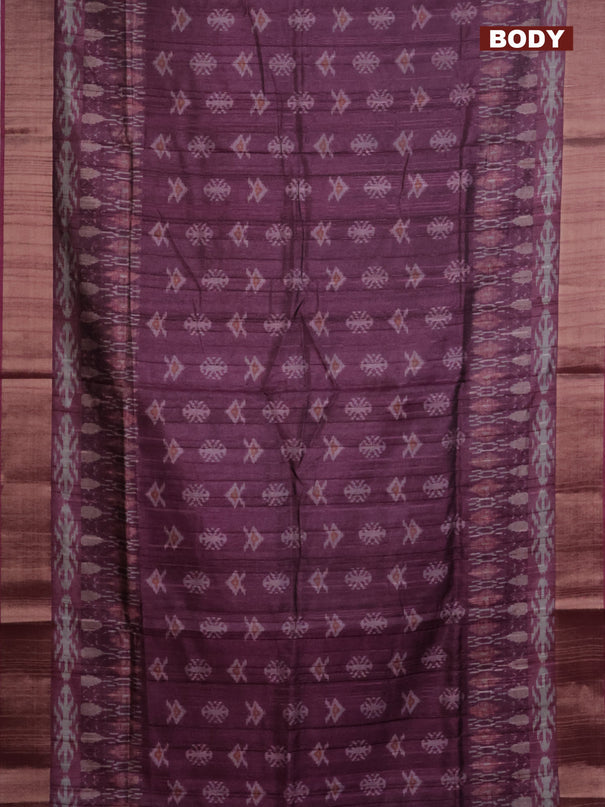 Semi matka saree dark magenat pink with allover ikat prints and zari woven border