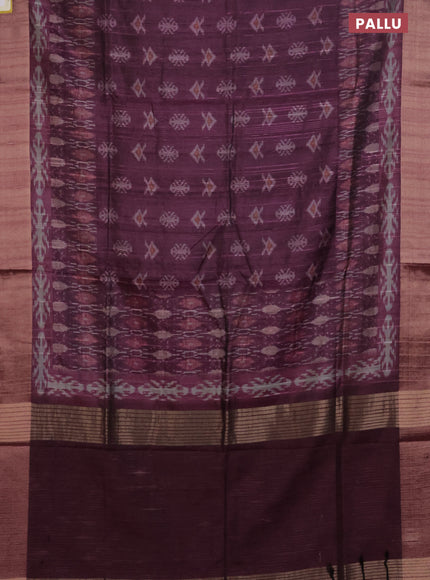 Semi matka saree dark magenat pink with allover ikat prints and zari woven border