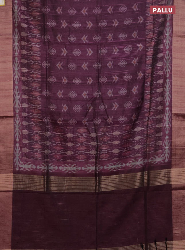 Semi matka saree dark magenat pink with allover ikat prints and zari woven border