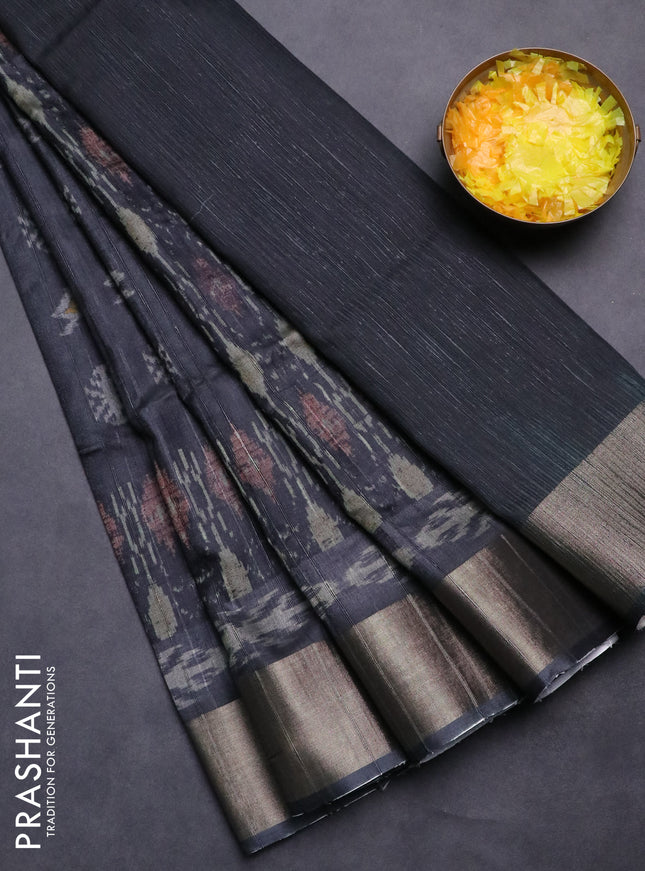 Semi matka saree black with allover ikat prints and zari woven border