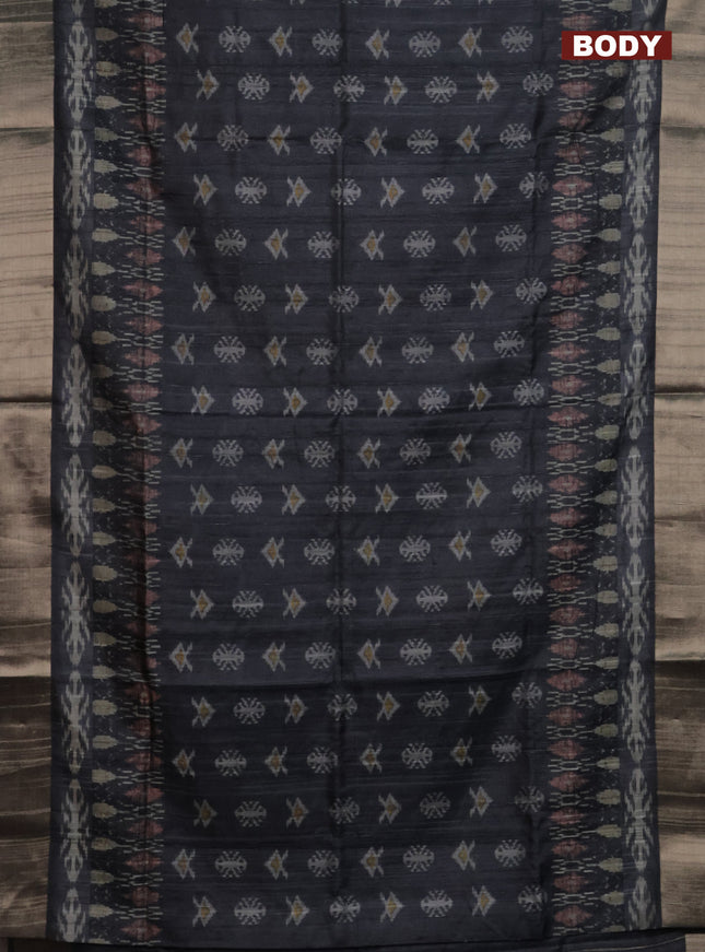 Semi matka saree black with allover ikat prints and zari woven border