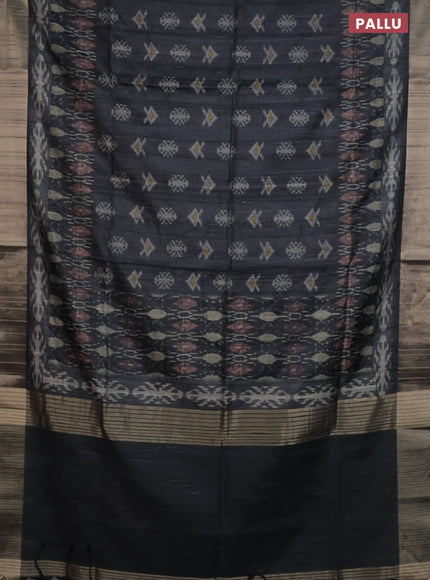 Semi matka saree black with allover ikat prints and zari woven border