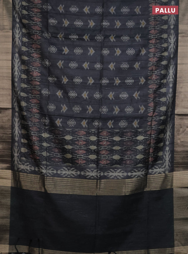 Semi matka saree black with allover ikat prints and zari woven border