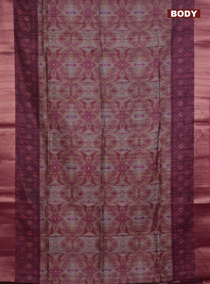 Semi matka saree pastel brown and pink with allover ikat prints and zari woven border