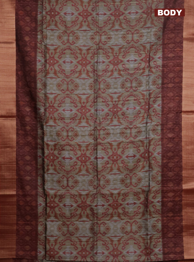 Semi matka saree chikku shade and rust shade with allover ikat prints and zari woven border