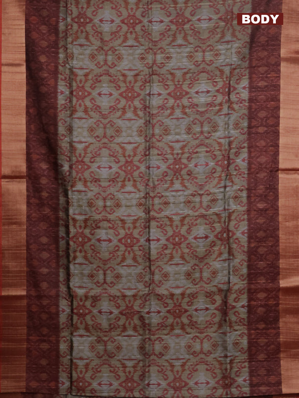 Semi matka saree chikku shade and rust shade with allover ikat prints and zari woven border