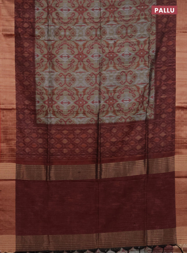 Semi matka saree chikku shade and rust shade with allover ikat prints and zari woven border