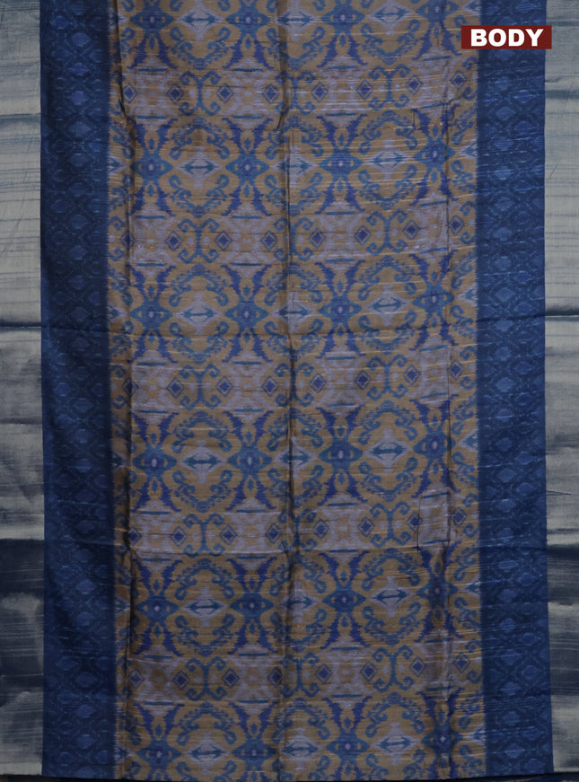 Semi matka saree sandal and blue with allover ikat prints and zari woven border