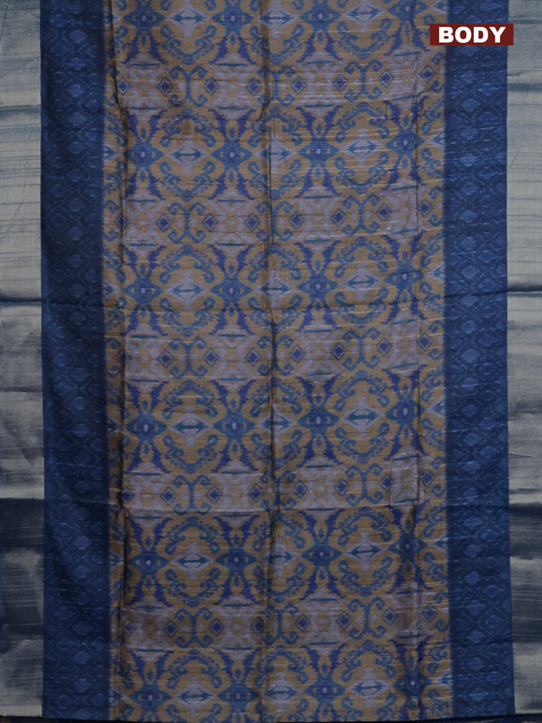 Semi matka saree sandal and blue with allover ikat prints and zari woven border