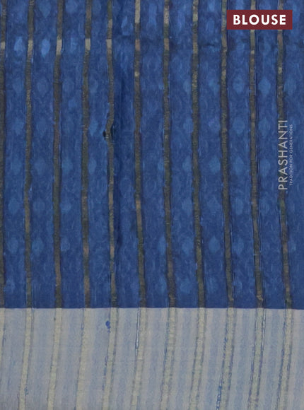 Semi matka saree sandal and blue with allover ikat prints and zari woven border