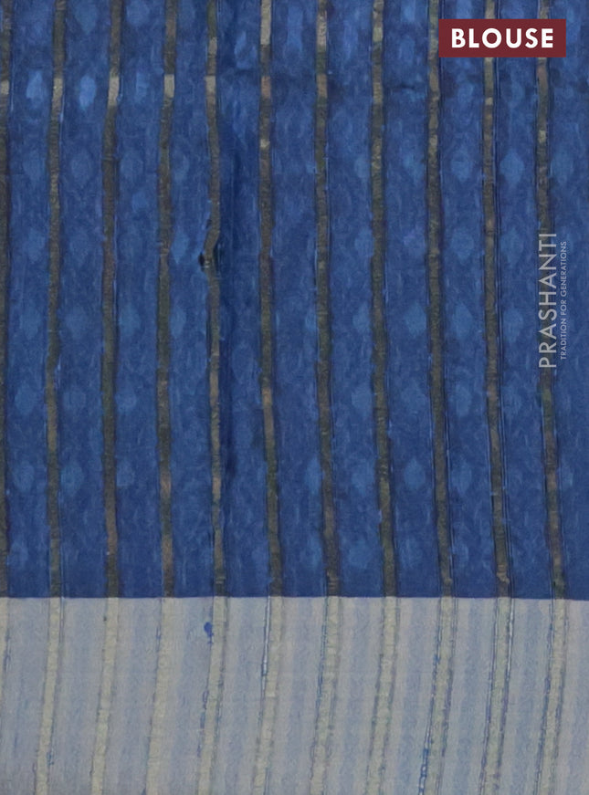 Semi matka saree sandal and blue with allover ikat prints and zari woven border