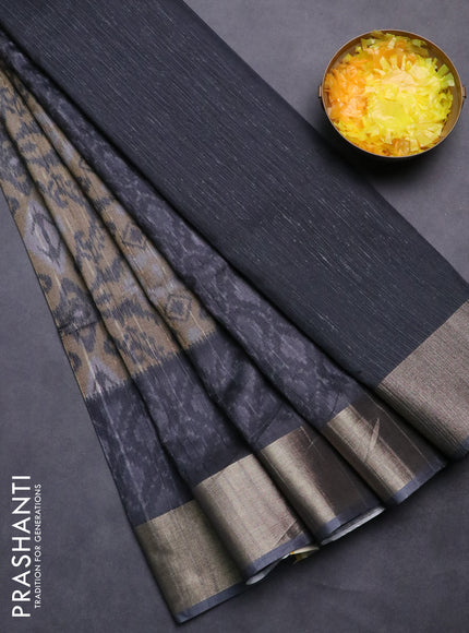 Semi matka saree sandal and grey with allover ikat prints and zari woven border