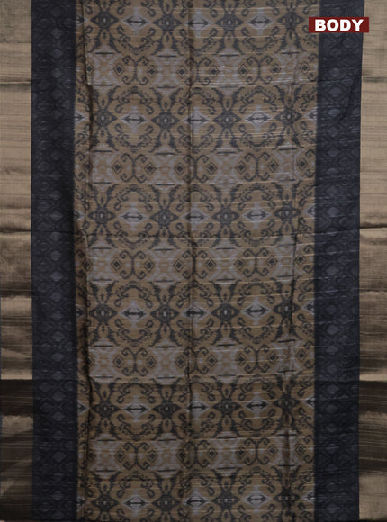 Semi matka saree sandal and grey with allover ikat prints and zari woven border