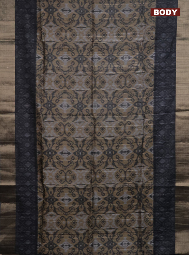 Semi matka saree sandal and grey with allover ikat prints and zari woven border