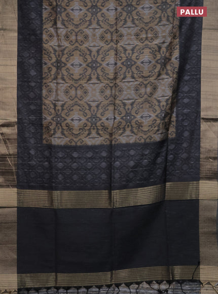 Semi matka saree sandal and grey with allover ikat prints and zari woven border