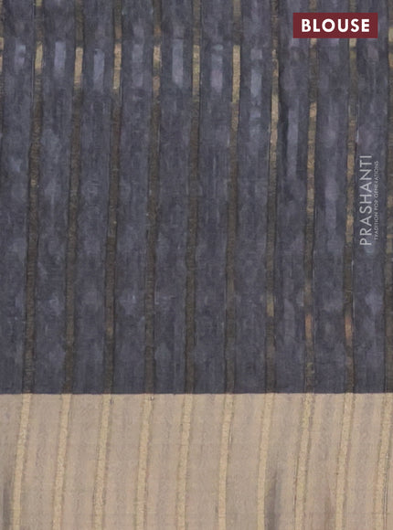 Semi matka saree sandal and grey with allover ikat prints and zari woven border