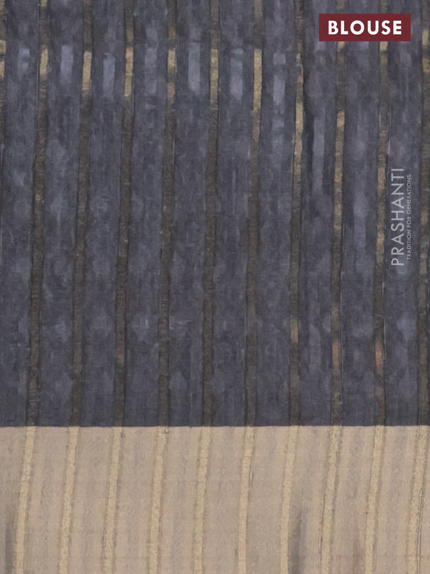 Semi matka saree sandal and grey with allover ikat prints and zari woven border