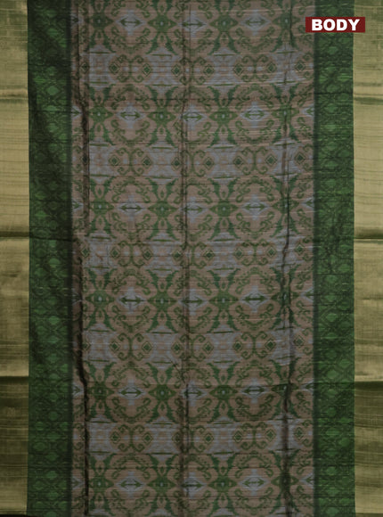 Semi matka saree sandal and green with allover ikat prints and zari woven border