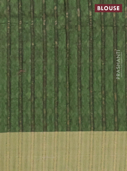 Semi matka saree sandal and green with allover ikat prints and zari woven border