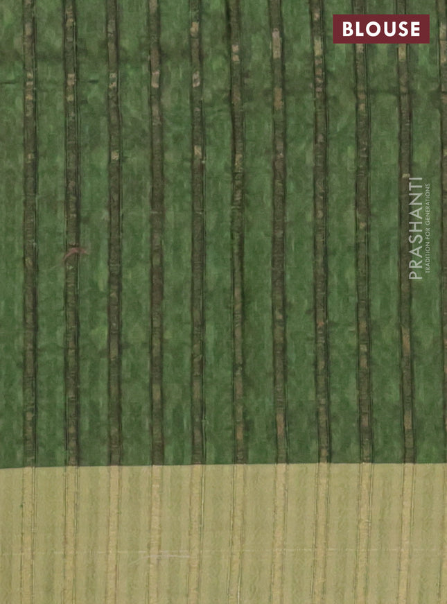 Semi matka saree sandal and green with allover ikat prints and zari woven border