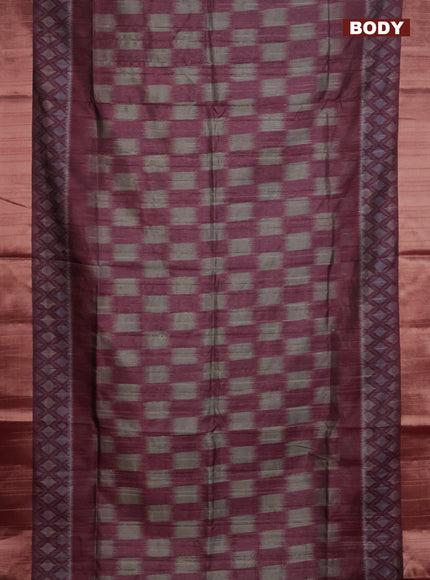 Semi matka saree grey shade and pink with allover ikat prints and zari woven border