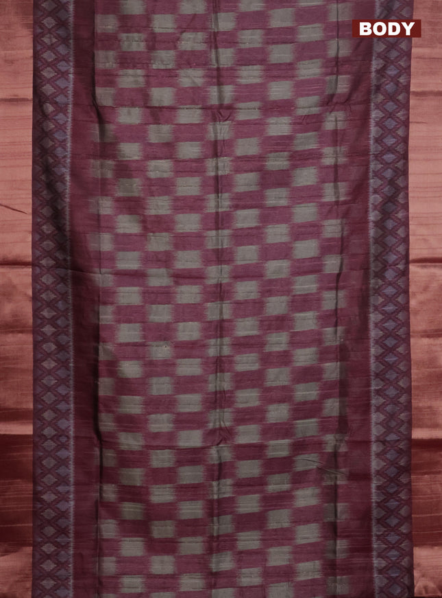 Semi matka saree grey shade and pink with allover ikat prints and zari woven border