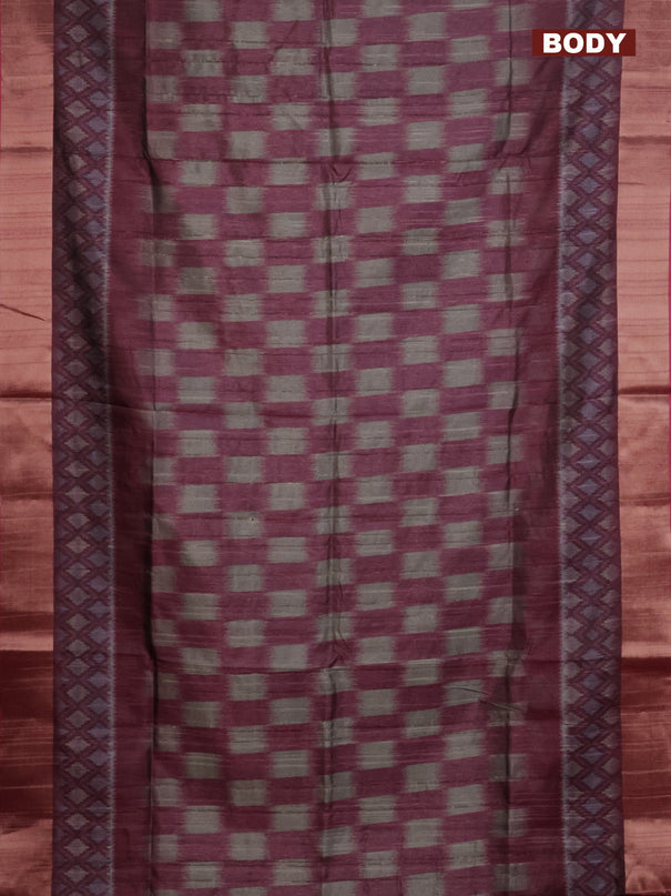 Semi matka saree grey shade and pink with allover ikat prints and zari woven border