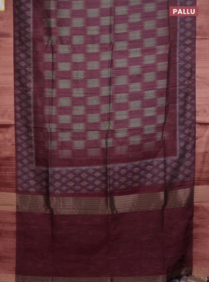 Semi matka saree grey shade and pink with allover ikat prints and zari woven border