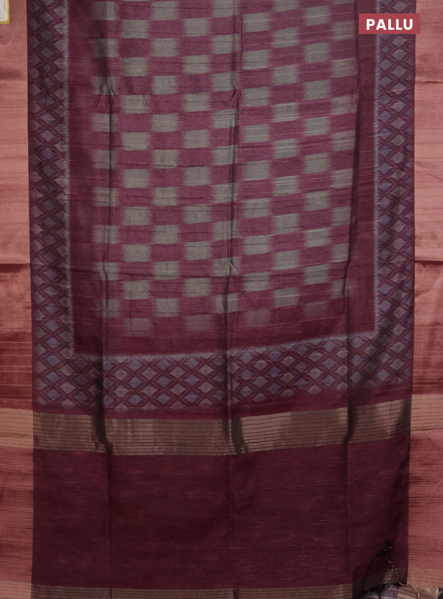 Semi matka saree grey shade and pink with allover ikat prints and zari woven border