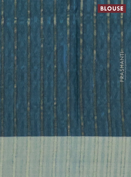 Semi matka saree grey and peacock green with allover ikat prints and zari woven border