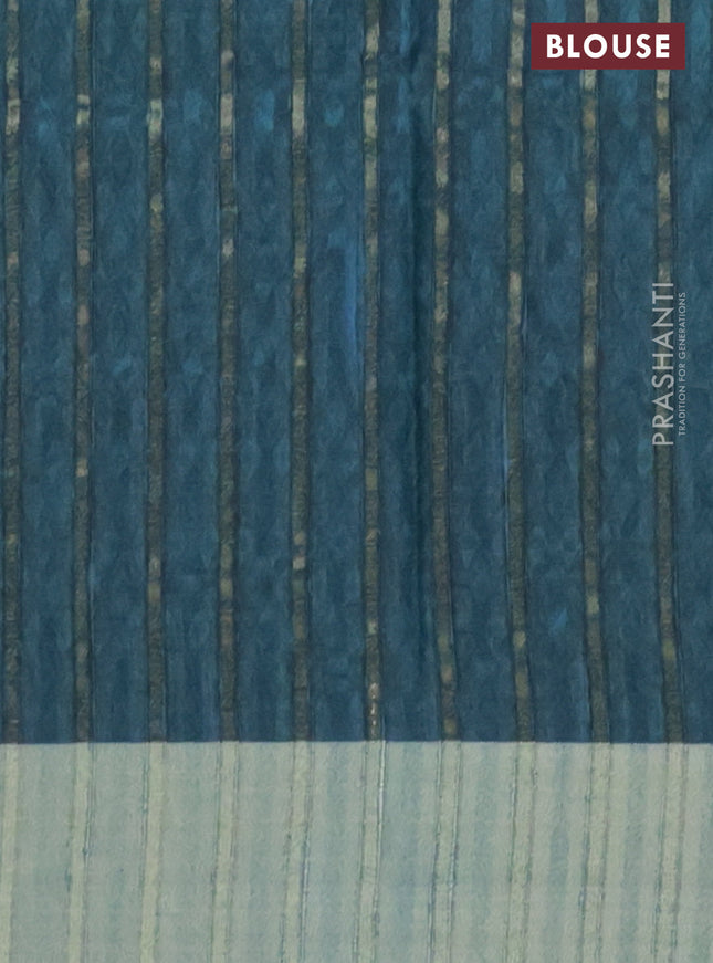 Semi matka saree grey and peacock green with allover ikat prints and zari woven border