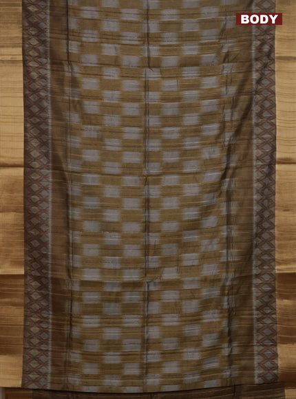 Semi matka saree grey and mustard yellow with allover ikat prints and zari woven border